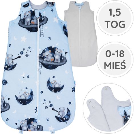 BabyU, Saco de dormir para bebé, ajustable, de algodón, 1.5 TOG, para todas las edades (0-18 meses). (1/5)