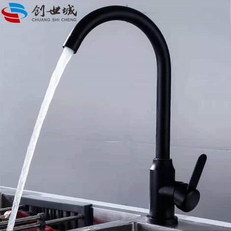 Stainless steel ball bearing faucet for kitchen, hot and cold water, 2-in-1 for sinks and vegetable basins, splash-proof faucet - Black with large bend.