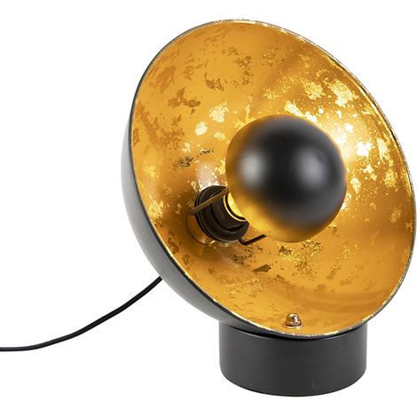 QAZQA Industrial Lámpara de mesa industrial negra con interior dorado - Magna Eglip Acero Redonda Adecuado para LED Max. 1 x 25 Watt