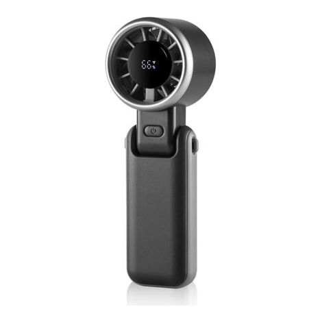 Ventilatore turbo portatile nero ricaricabile con 5 velocità e schermo LED, ideale per ufficio, viaggi o attività all'aperto. (1/5)