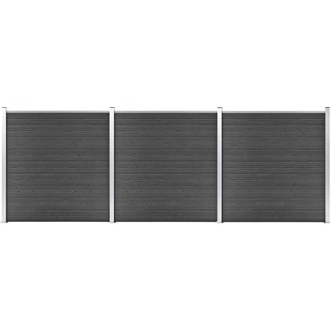 Ensemble de panneau de clôture, Clôtures de jardin, Barrières de jardin WPC 526x186 cm Noir MAE7203 (1/4)