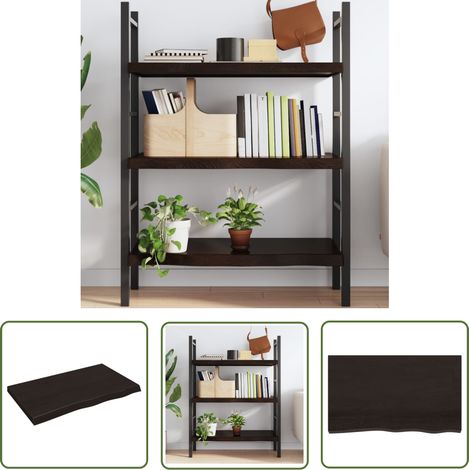 The Living Store Wandregal Dunkelbraun 100x60x(2-6)cm Massivholz Eiche Behandelt - Wandregal - Eichendielen - Holzmöbel - Rustikal - Wohnraum Dekoration (1/5)