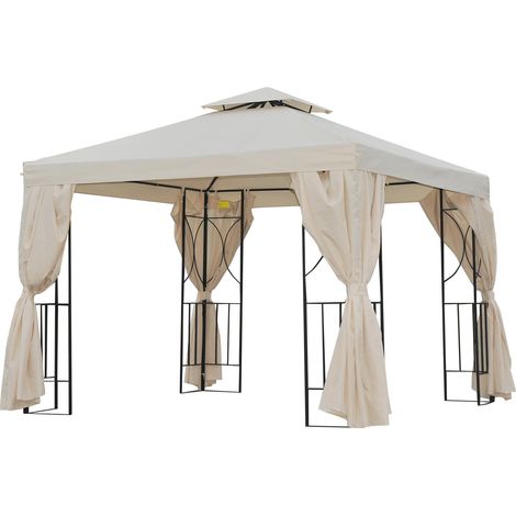 Outsunny 3 x 3m Garden Metal Gazebo Sun Shade Shelter Outdoor Party Tent Beige