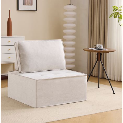 Divano modulare 1 posto in lino, beige, 81 x 81 x 80 cm DESVIAE (1/5)
