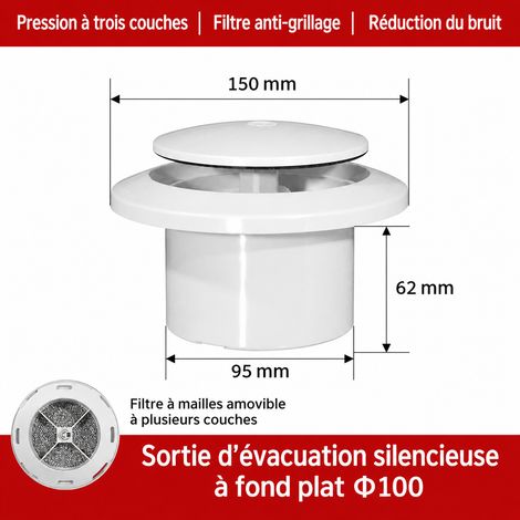 Bouche d'aération à pression 100 ABS ronde VMC grande usine physique qualité garantie 15 × 15 × 9 cm 160 g – Livraison gratuite