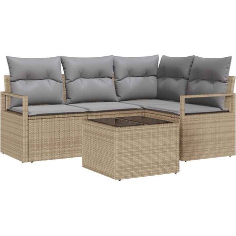 Maison Exclusive - Sofa Set 5 pcs Beige Poly-Rattan