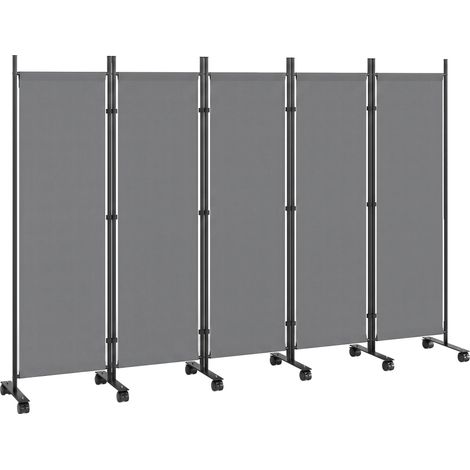 Paravent 5 panneaux, 252 x 40 cm, autoportant, à roulettes (12 roulettes), pliable, à monter soi-même, gris foncé (1/5)