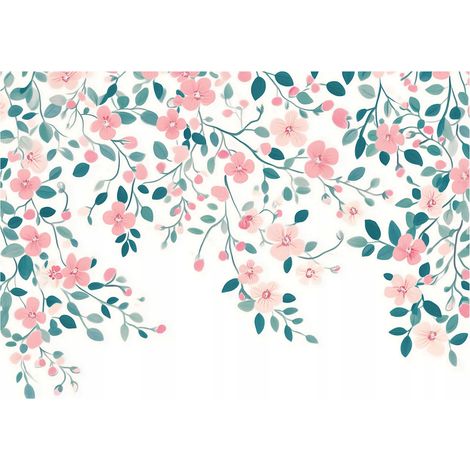 Papier peint panoramique fleurs feuilles roses intissé 350x250 cm mural salon chambre déco murale (1/5)