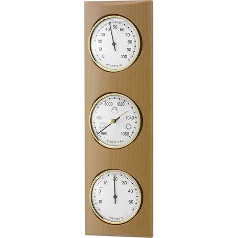 TFA Dostmann Stazione Meteo analogica, in Legno Massiccio, 20.1028.05, con barometro, termometro, igrometro, per Il Controllo del Clima Interno, dalla Germania (1/3)