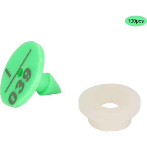 Lot de 100 étiquettes auriculaires de 1,8 cm (0,7 po) pour l'identification des animaux (lapins, renards, visons), numérotées (vert). (1/5)