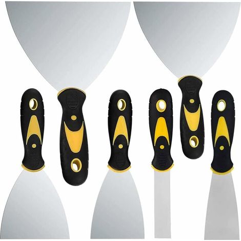 Putty Knives, 6 Pcs Putty Knives with Non-Slip Handle Plaster Knives for Putty Decals Wallpaper Patch Painting, Silver, 23mm, 50mm, 75mm, 100mm, 120mm, 150mm MUMU