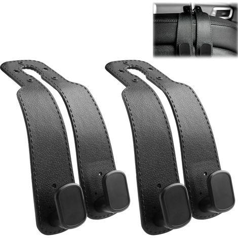 Ganchos para reposacabezas de coche, 2 ganchos dobles para asiento de coche, ganchos de almacenamiento de cuero, organizador de asiento de coche, gancho para bolso para almacenamiento (1/5)