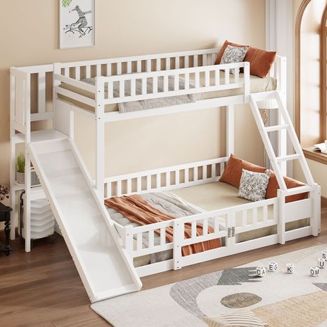 Etagenbett mit Rutsche und Regalen 140x200 Kiefernholz OKMYHOME (1/5)