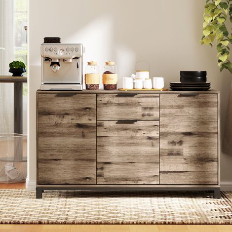 Mueble de salón, aparador con cajón y 3 armarios con estantes ajustables, aparador de estilo industrial con patas de acero para comedor y cocina, 120 x 36,5 x 70 cm, marrón