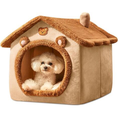 Niche pour Chien Intérieur Lit de Grotte pour Chat Pliable Lit pour Chien Chaud et Confortable avec Coussin Amovible Maison de Chat pour Chien Chaton Lapin (Marron, M) (1/5)