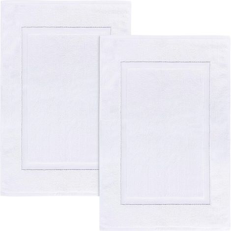 Bath Mat - 50 X 80 Cm - 100% Ring Spun Cotton - Reversible Non Slip Backing - For Bathroom Shower Sink Area - 2 Pack (1/4)