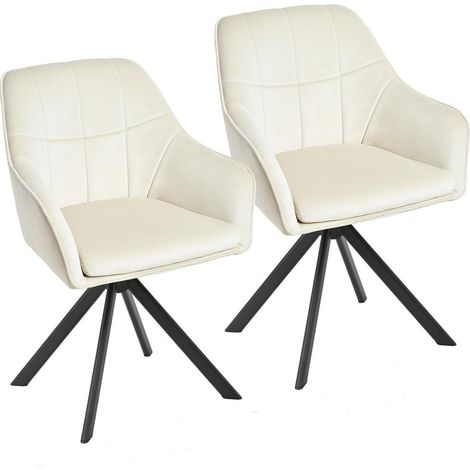 Drehstuhl Esszimmer 2er Set Creme mit Armlehne, drehbar, kratzfest (1/5)