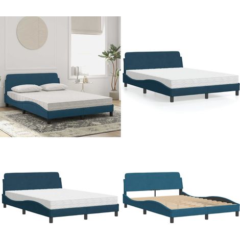 Bett mit Matratze Blau 120x200 cm Samt - Samtsofa - Doppelbett - Boxspringbett - Blau Sofa - Schlafzimmer Dekoration - Home & Living (1/5)