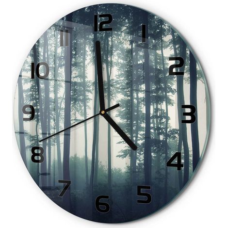 Horloge Murale Ronde Décoration Maison Classique Verre Trempé Silencieuse Brouillard dans la forêt fi 30 cm (1/5)