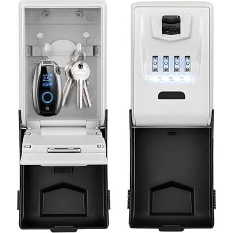 Coffre-fort à clés avec code numérique, grand coffre-fort à clés à 4 chiffres avec code éclairé, coffre-fort à clés étanche et antirouille pour l'extérieur, pour la maison, le bureau, (1/5)