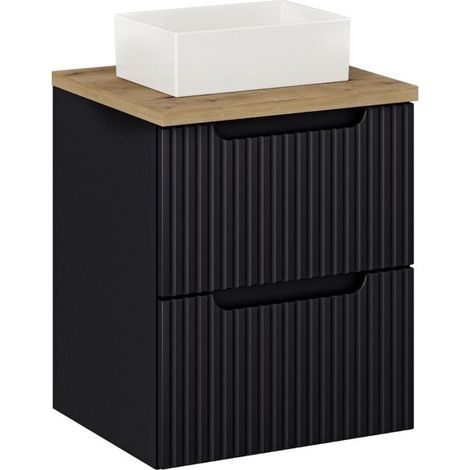 Ensemble Meuble Salle de Bain 2 tiroirs + Vasque + Plateau L 50 x P 40 x H 59,5 cm - Astral - Noir et effet chêne - Livraison gratuite (1/5)