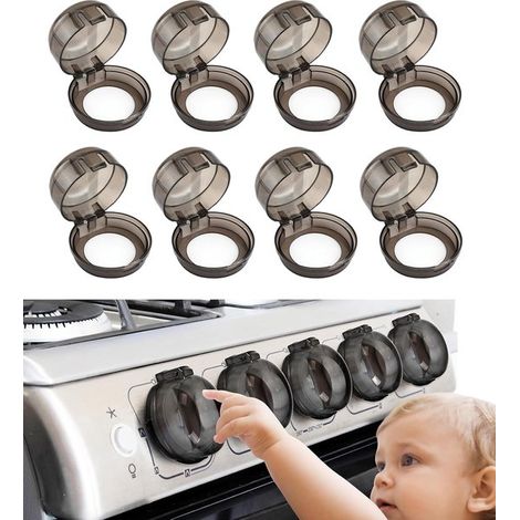 Cappucci protettivi per manopole del piano cottura a gas, 8 pezzi. Manopole universali per piano cottura a gas, utensili da cucina per la sicurezza dei bambini, dispositivi di sicurezza per bambini pe (1/5)