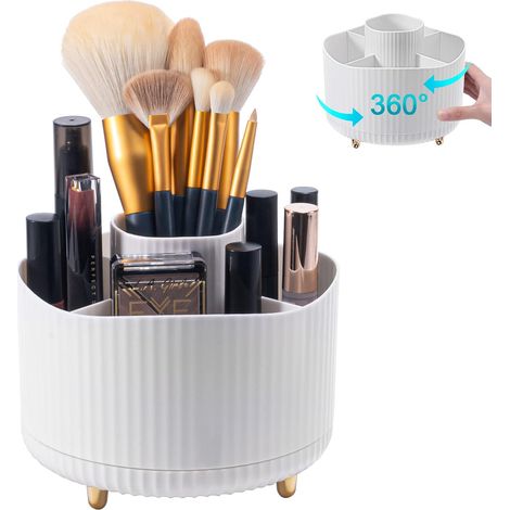 Organizador de maquillaje, organizador de brochas giratorio de 360°, almacenamiento de cosméticos multifuncional para dormitorio, tocador, decoración de dormitorio y baño. (1/5)