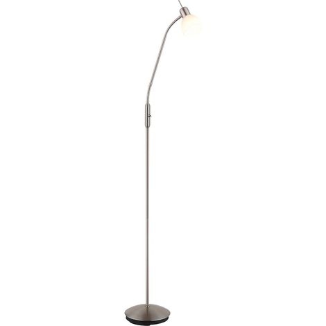 Lampadaire, lampe sur pied, lampe de bureau, métal, nickel mat, LED, bras flexible, H 150 cm