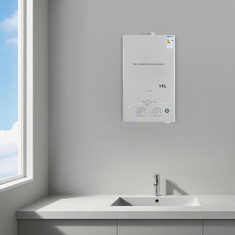Chauffe-eau instantané au GPL 32KW, capacité 16L – Eau chaude immédiate avec pommeau de douche et tuyau – Chauffe-eau à gaz portable pour camping, caravane et jardin – Haute efficacité (≥80,8%) (1/5)