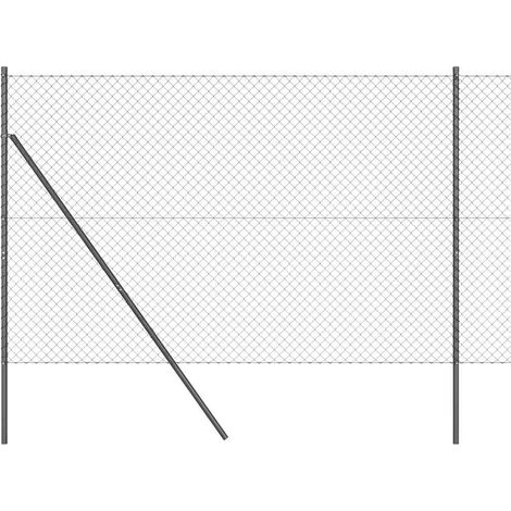 Grillage rouleau,Clôture en maillon de chaîne avec 7 poteaux 1,6x10 m en acier galvanisé gris CFW9263128 (1/5)