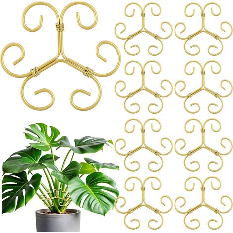 Ensemble de 9 tuteurs en métal pour plantes d'intérieur, 10,3 cm environ, revêtement en poudre doré, motif écaille de tortue, idéal pour un jardin d'intérieur luxuriant. (1/5)