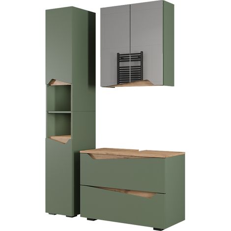 Set di mobili da bagno Marelle, Verde/Artigianale, 3 parti con mobile alto, Vicco