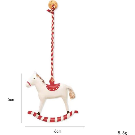 Décorations de sapin de Noël en métal, mini suspensions style nordique, ornements festifs en forme de petit cheval rouge, accessoires décoratifs pour arbre, lot de 2 pièces (1/5)