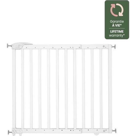 Barrière de sécurité extensible 63-106 cm – Bois et métal – Fixation murale ou par pression – Ouverture d'une main – Garantie à vie – Badabulle