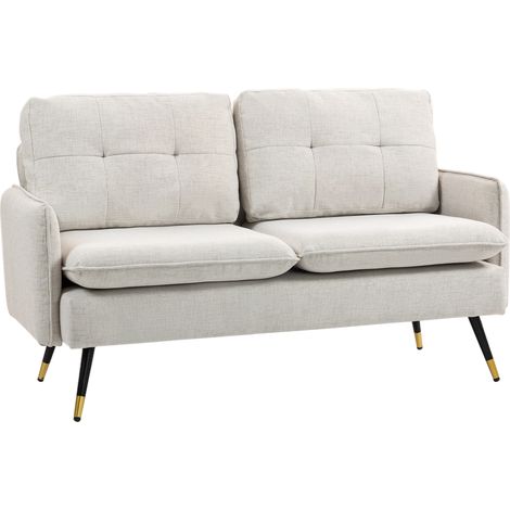 Divano a 2 posti, divano da soggiorno, cuscini, seduta imbottita, schienale trapuntato, 139 x 68 x 80 cm, crema