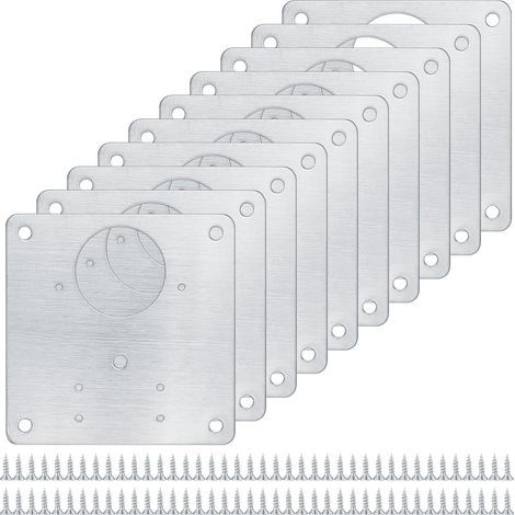 Paquete de 10 placas de reparación de bisagras de acero inoxidable para armarios con 80 tornillos. Soportes de fijación planos para reparar puertas de armarios de cocina (10) (1/5)
