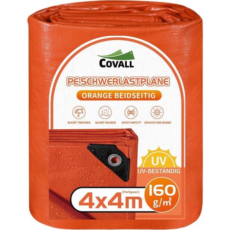 Abdeckplane 4x4m wasserdicht mit Ösen, UV-stabilisiert, 160g/m² orange (1/5)