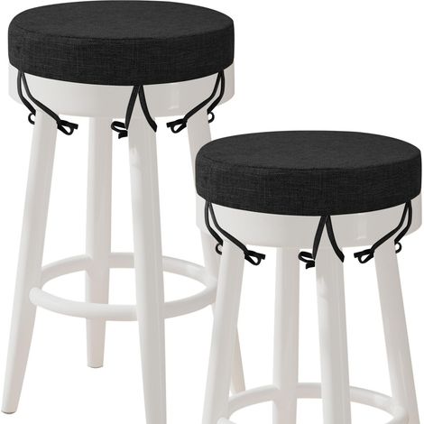 Lot de 2 coussins de tabouret de bar ronds avec attaches antidérapantes - 31 x 31 cm - Lavables - Housse amovible et lavable - Noir (1/5)