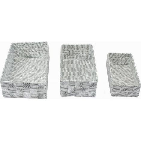 TRADE SHOP - Set 3pz Scatola Portaoggetti Tessuto Intrecciato Contenitori Grigio Chiaro 79054 - (1/4)