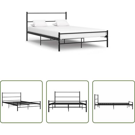 vidaXL Lit avec structure métallique - Cadre de lit avec tête de lit sans matelas noir 160x200cm métal (1/5)