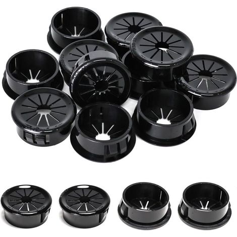 Passe-câbles ronds en nylon noir – lot de 25 pièces, diamètre 25 mm, pour câblage bureau et rangement organisé (1/5)