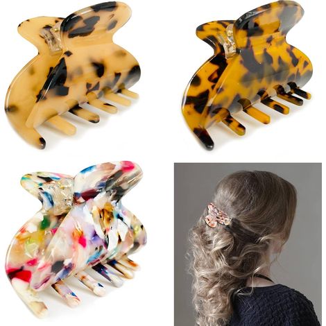 3 Pinces Pince Cheveux Crabe Leopard, Cheveux en Acétate, Pinces à Cheveux Antidérapantes, pour Cheveux Moyens et Fins (1/5)