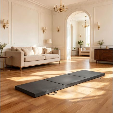 3-teilige faltbare Gymnastikmatte grau 180 x 60 x 5 cm mit Griffen OKMYHOME (1/5)