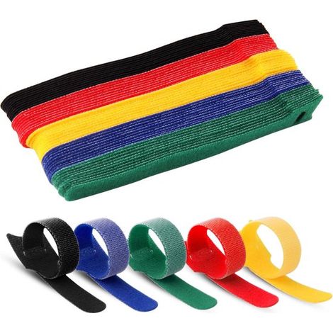 100 fascette per cavi riutilizzabili in nylon, [150 mm x 20 mm], regolabili con velcro, per la gestione dei cavi in uffici, case, giardini, ecc. - Disponibili in 5 colori assortiti. (1/5)