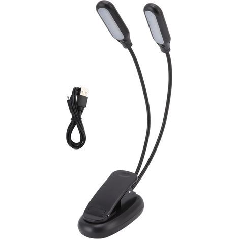 Double-Headed LED Desk Lamp, USB Rechargeable, Clip-on Table Lamp for Dormitory Reading, Piano Music Sheet Music, Black (1/5)