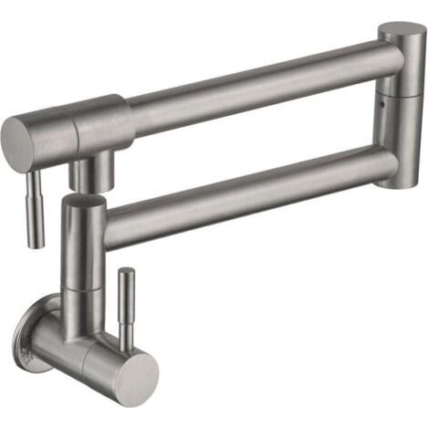 Robinet de cuisine pliable, robinet d'évier mural, robinet mélangeur d'eau froide rotatif à 360 degrés pour cuisine, trou unique, double poignée (1/4)