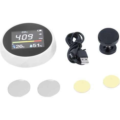 Wandmontierter Luftqualitätsdetektor mit USB-Anschluss, misst CO2, Temperatur und Luftfeuchtigkeit – Weiß (1/5)