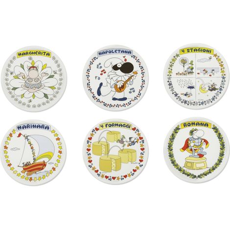 Excelsa Mordillo Set 6 Piatti Pizza in Porcellana, Decorati con Personaggi, 30,5 cm (1/5)