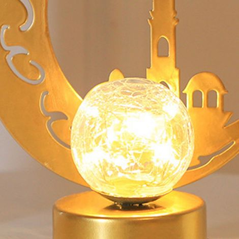 Nouvelle boîte à piles, lampe de bureau décorative en fer forgé creux, motif étoile et lune, inspirée des fêtes du Moyen-Orient, avec boîtier à piles et boîte à piles. (1/5)
