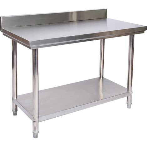 Wiltec Tavolo da lavoro in acciaio inox 120 x 60 x 85 cm con alzatina e ripiano inferiore (1/5)
